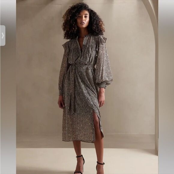 BANANA REPUBLIC FLUTTER MIDI SHIRTDRESS - Picture 1 of 8